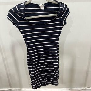 Navy blue and white striped dress
